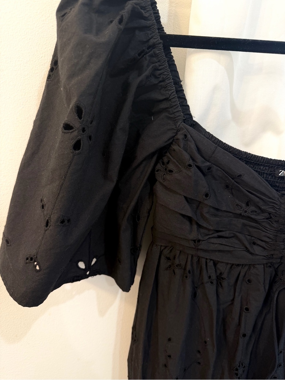Zara Black Embroidered Eyelet Puff-Sleeve Maxi Dress - Picture 3 of 5